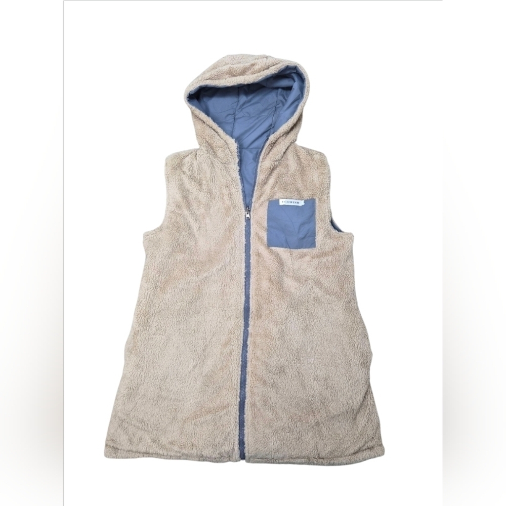 Puffer Vest Reversible Quilted Sherpa Hooded Zip Vest Coat Jacket Size Medium - Picture 9 of 12